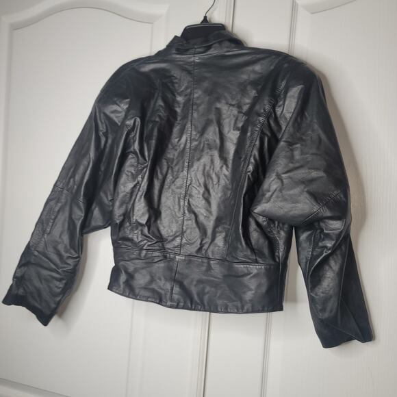 V.S.O.P. COGNAC 100% GENUINE LEATHER BLACK JACKET Soft pockets Bolero Cropped - Picture 2 of 12